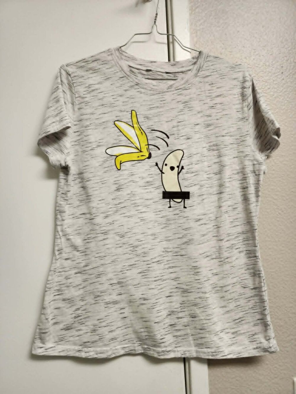 Gray Marl Funny Banana Graphic Tee | S/M | Short Sleeve | Novelty T-Shirt